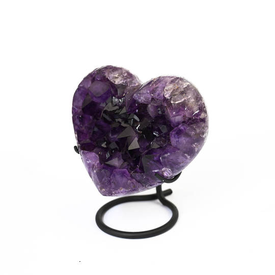 Amethyst Heart on a black metal stand. image 1
