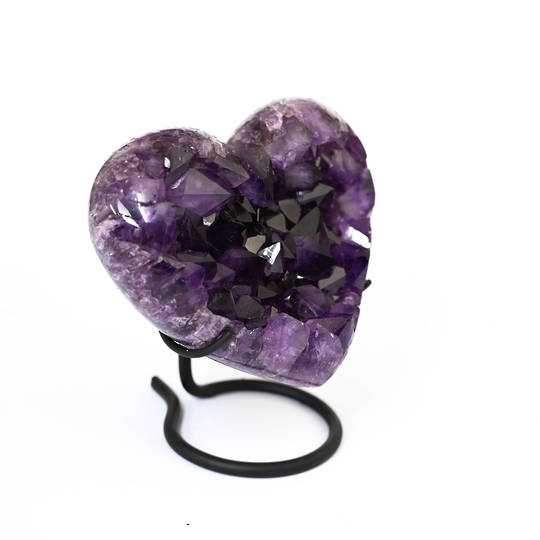 Amethyst Heart on a black metal stand. image 2