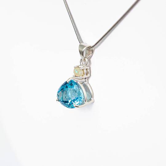 Blue Topaz and Opal Silver Pendant image 1