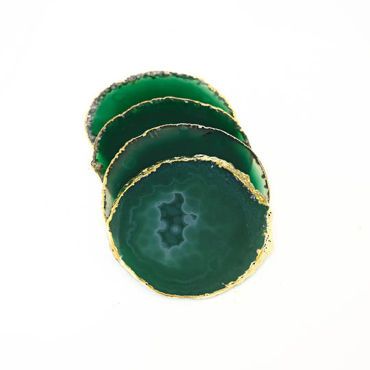 Agate Slice Coaster Set with Gold Edging (Green) image 0