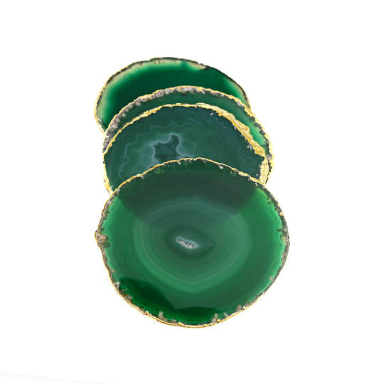 Agate Slice Coaster Set with Gold Edging (Green) image 1