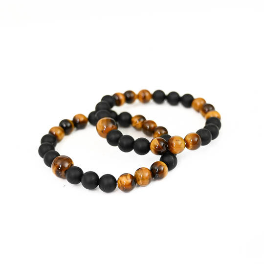 Tigers Eye and Obsidian Round Bead Bracelet image 0