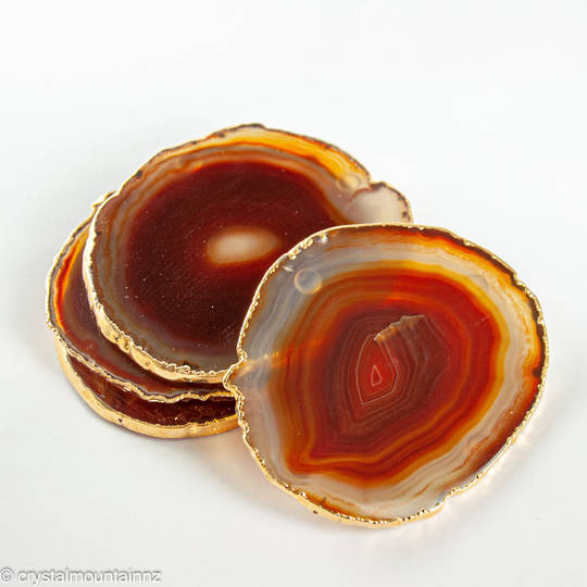Agate Slice Coaster Set with Gold Edging image 0