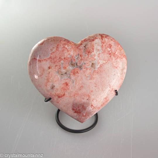 Pink Amethyst Heart on a black metal stand. image 0