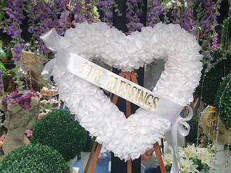 White Heart Wreath with Stand