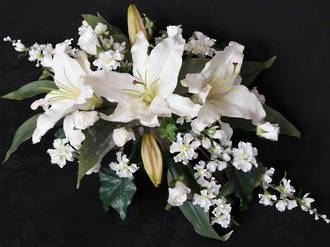 White Casablanca Lily, Rose Buds & Larkspur