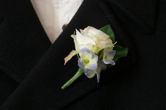 Single White Rose & Blue Boutonniere
