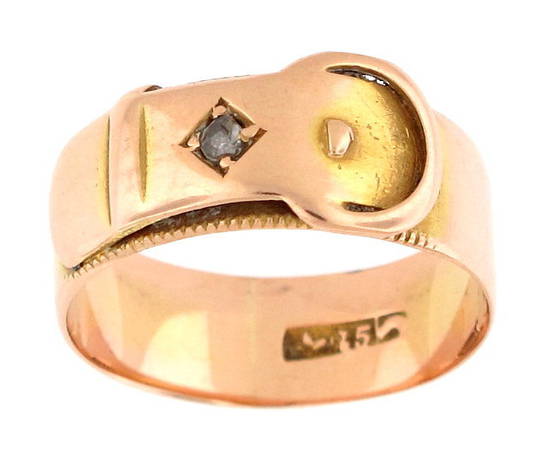 15ct rose gold buckle style diamond set ring