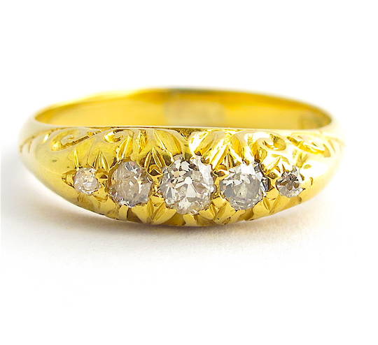 18ct yellow gold antique Old European cut five stone diamond ring