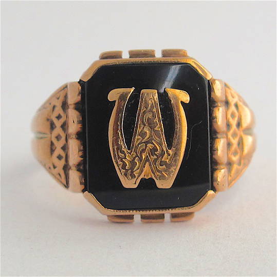 9ct rose gold vintage onyx initial signet ring