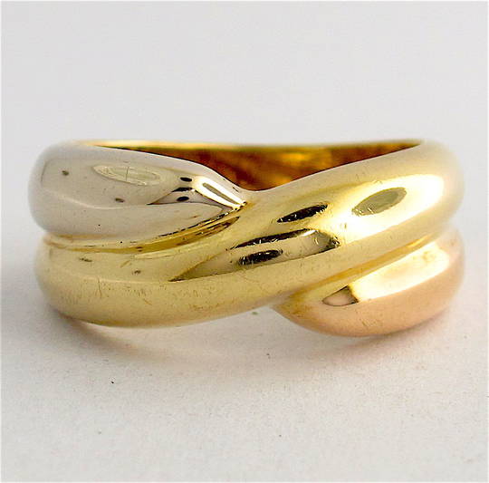 18ct tri-tonal gold chunky cross-over ring
