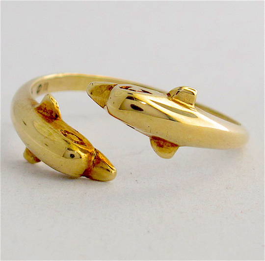 14ct gold twin dolphin ring