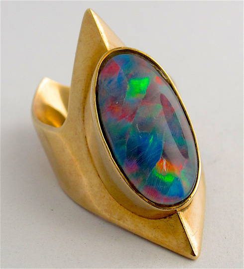 9ct yellow gold unique opal triplet ring