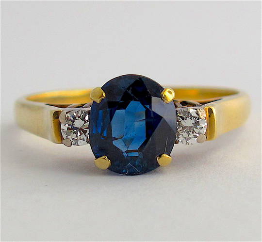 18ct yellow and white gold natural blue sapphire and diamond ring