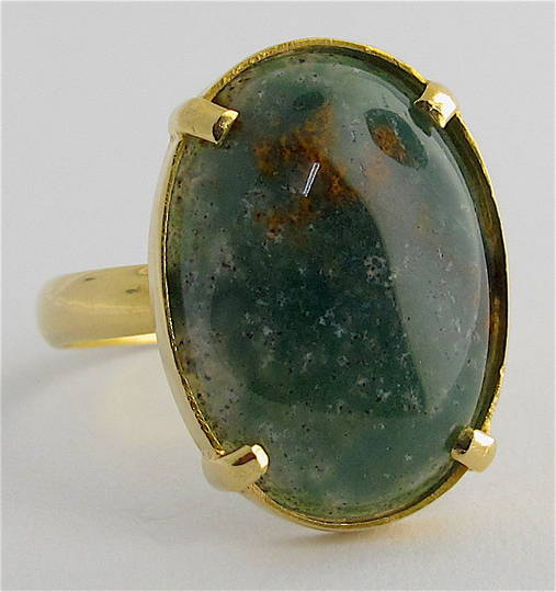 18ct yellow gold moss agate stone ring