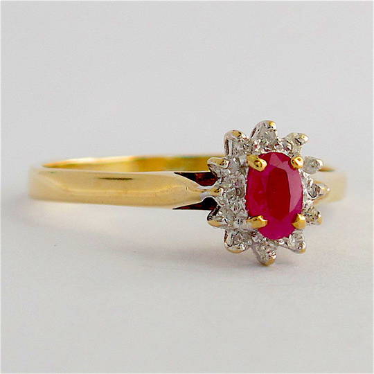 9ct yellow and white gold ruby and diamond cluster ring