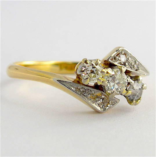 18ct yellow and white gold vintage three diamond set ring