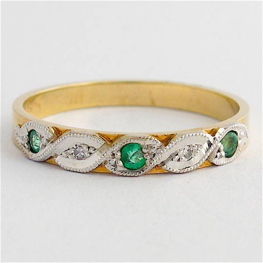 9ct yellow & white gold emerald and diamond band