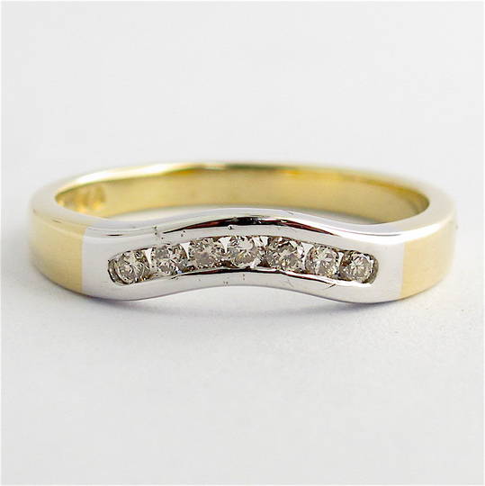 9ct yellow and white gold diamond curved wedding band