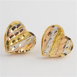 18ct tri-tonal heart shaped stud earrings