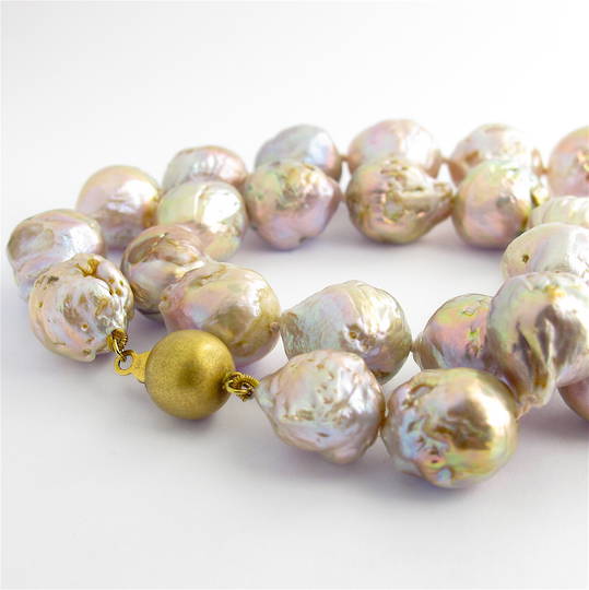 Purple/gold baroque freshwater pearl necklace with 14ct yellow gold clasp