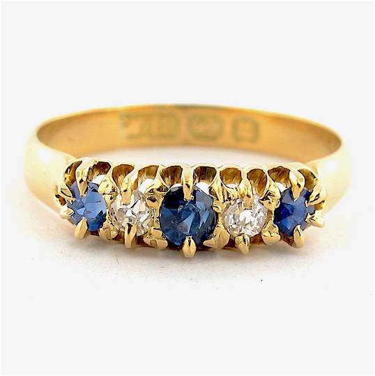 18ct yellow gold antique sapphire and diamond set ring