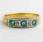 9ct yellow and white gold vintage natural emerald and diamond ring