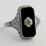 10ct white gold onyx and diamond Art Deco style ring