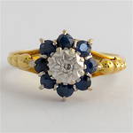 18ct yellow gold & platinum sapphire and diamond ring