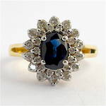 14ct yellow gold sapphire and diamond cluster ring