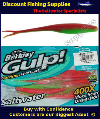 6 Pack of Berkley Gulp! 5 Inch Saltwater Jerk Shad Fishing Lures - Nuclear  Chicken Glow