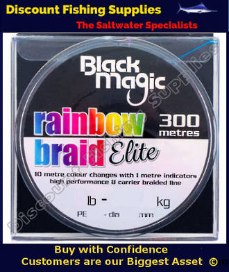 Black Magic RAINBOW BRAID ELITE 50LB X 300m, MULTI COLOUR BRAID