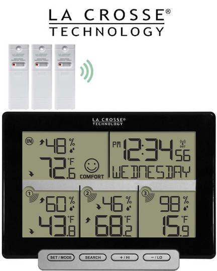 308-1412-3TX La Crosse Temperature Humidity with 3 Sensors