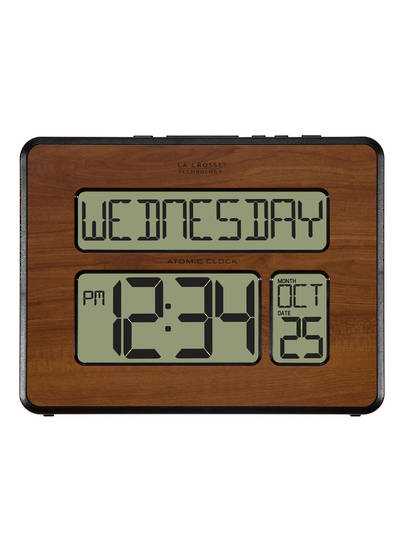 513-1419 Wood Finished La Crosse Digital Wall Clock with Day Display