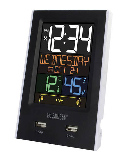 C86224 La Crosse Day Display Alarm Clock with 2 USB Ports