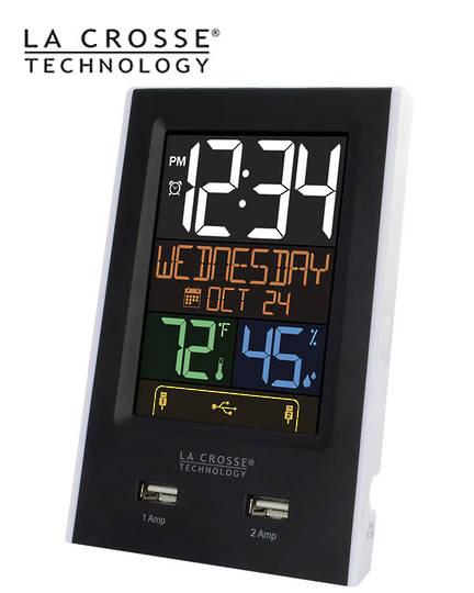 C86224 La Crosse Day Display Alarm Clock with 2 USB Ports