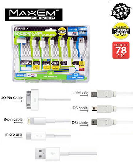 MAXEM Universal USB 7 Plug Charge Sync Cable