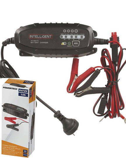 POWERTECH 6V 12VDC 1.5A Intelligent SLA and Lithium Battery Charger