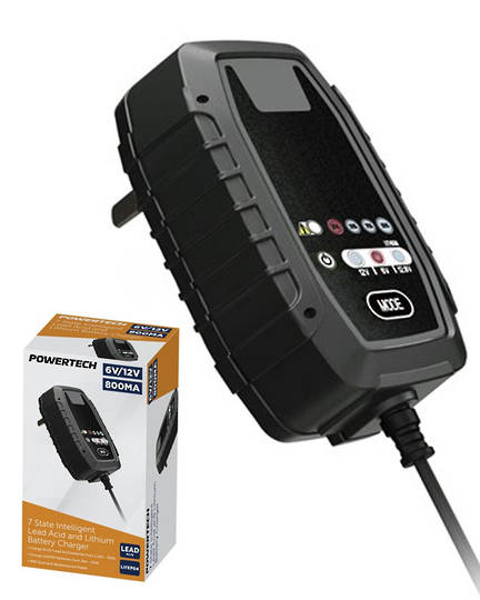 POWERTECH 6V and 12V DC 7-Step Intelligent SLA and Lithium Battery Charger