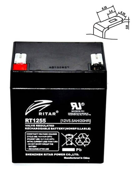 RITAR RT1255 12V 5.5AH SLA battery