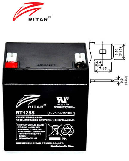 RITAR RT1255 12V 5.5AH SLA battery