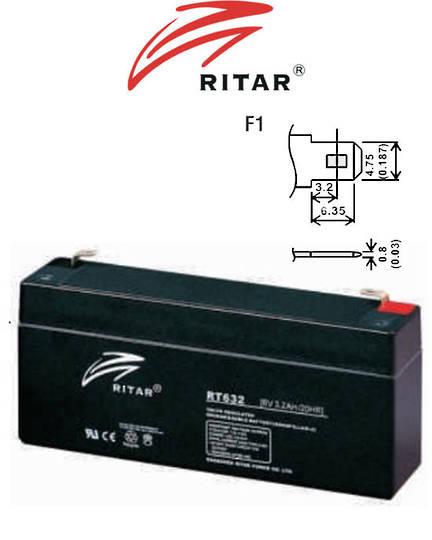 RITAR RT632 6V 3.2AH SLA battery