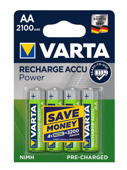VARTA AA 2100mAh Pre-Charged NIMH Rechargeable Battery