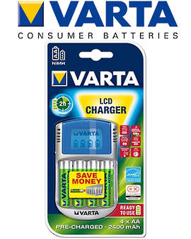 VARTA LCD Fast Charger with 4 AA Included