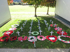 Crosses and wreaths at Tawhai School
