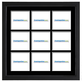 200x200mm 9-Window Black Frame Black Mat 52sb