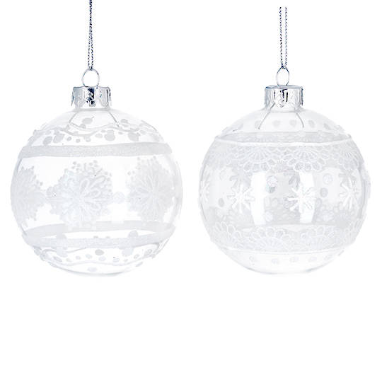 Glass Ball Clear, White Lace 8cm