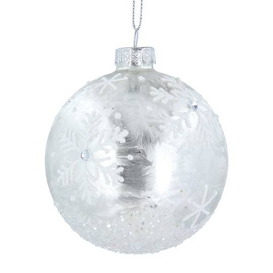 Glass Ball White, Damask Snowflake 8cm