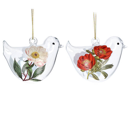 Glass Bird with Flower 8cm