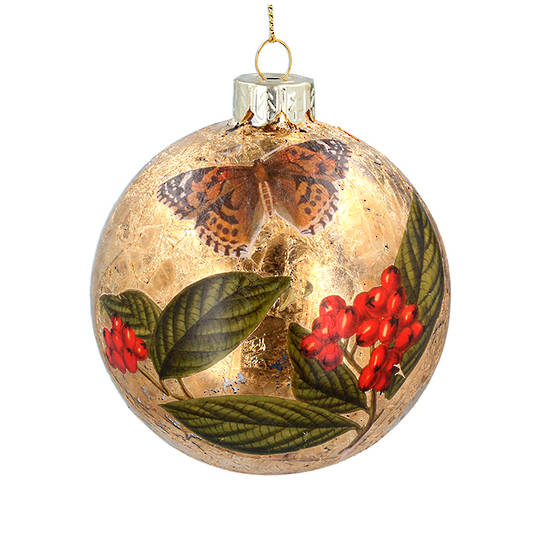 Glass Ball Gold, Butterfly 8cm